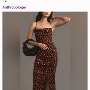 Anthropologie Red and Black Floral Midi Dress